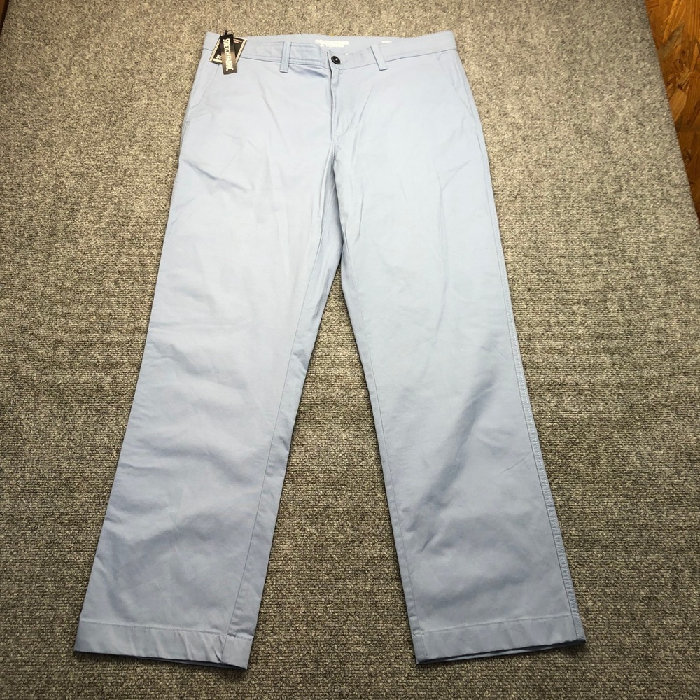 Roundtree & Yorke Mens 36x32 Straight Fit Stretch Chino Pants Light Blue